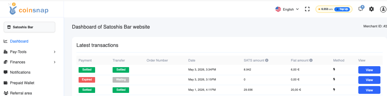 Backend transactions list